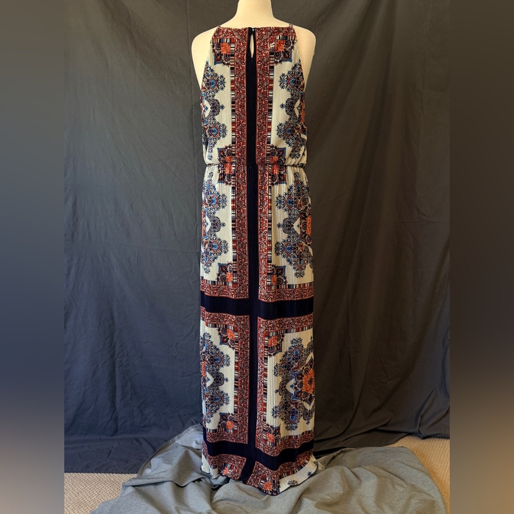 Christopher & Banks CB Established 1962 Pleated Maxi Dress Sz 16 Navy Orange - Picture 5 of 9